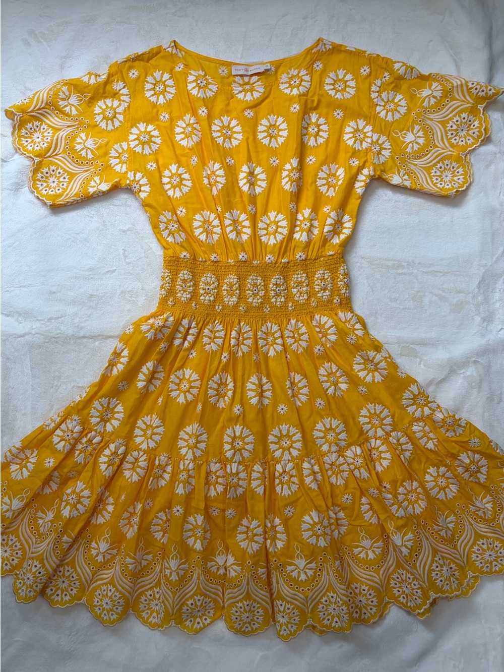Tory Burch Yellow Dress with White Embroidered Medallions